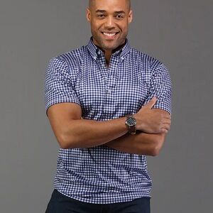 Collars & Co. Oxford Button Down Collar Polo NWOT Mens Size Medium Blue Gingham